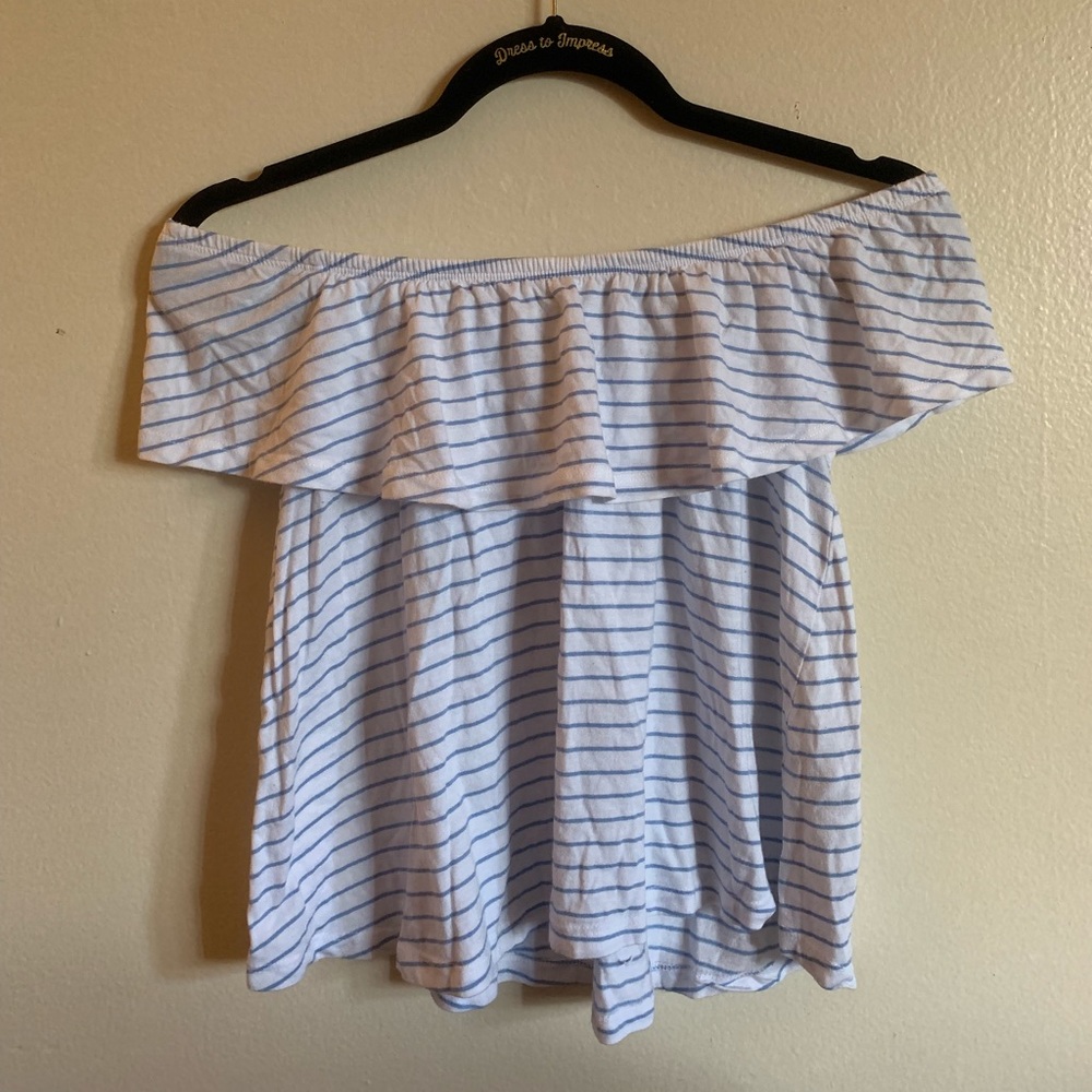 Blue Striped Off The Shoulder Top